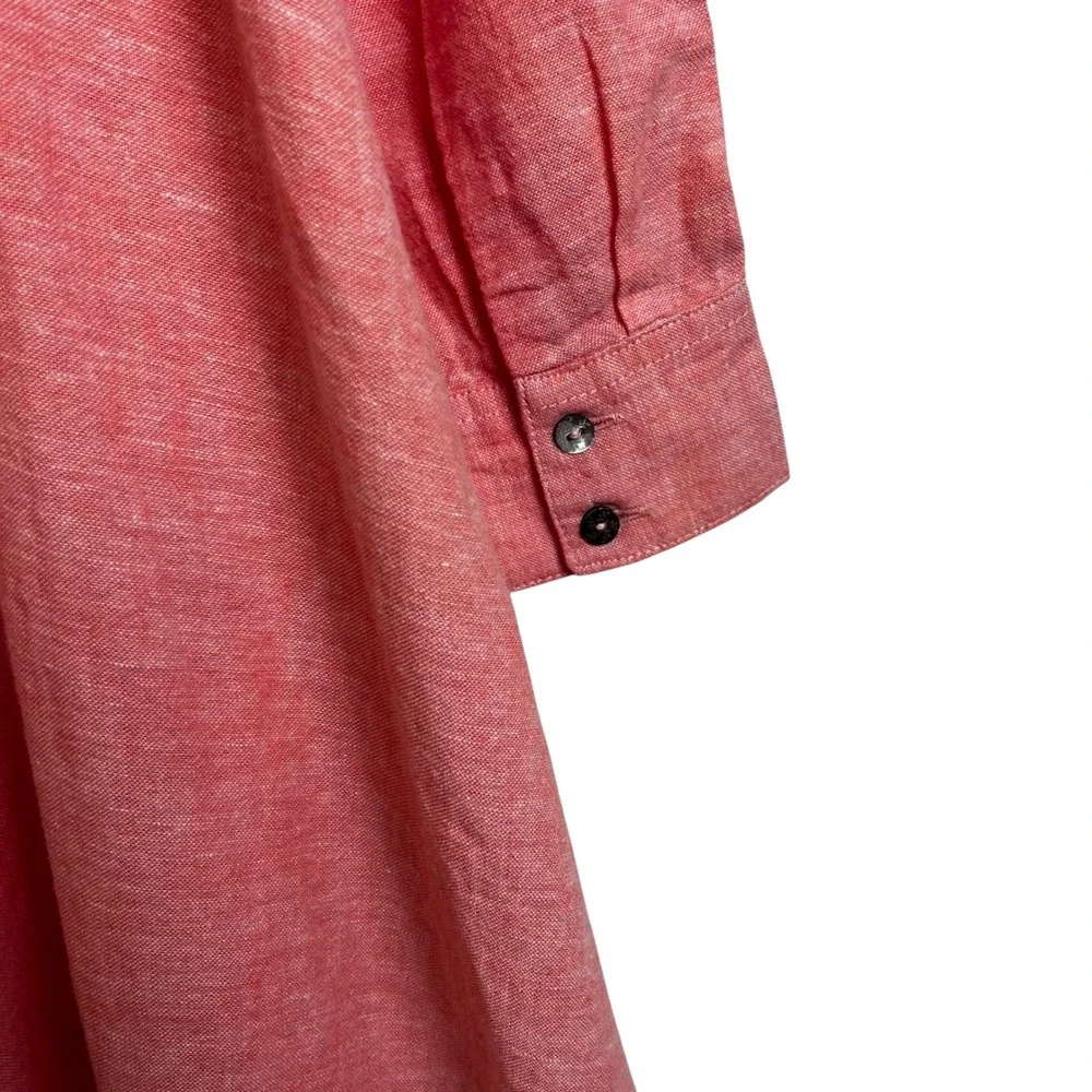 Calypso St Barth Coral Linen Blend Pintuck Midi Shirt Dress M Coastal Lagenlook - Picture 10 of 11